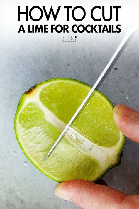 Whether you're prepping a salt rim or garnishing a drink, knowing how to properly cut a lime is a crucial skill for every home cook! Bartending Garnishes, Cocktail Rim Ideas, Drink Garnish Ideas, Cocktail Garnish Ideas, Garnish For Cocktails, Drink Garnish, Fruit Garnish, Lime Drinks, Bar Stuff