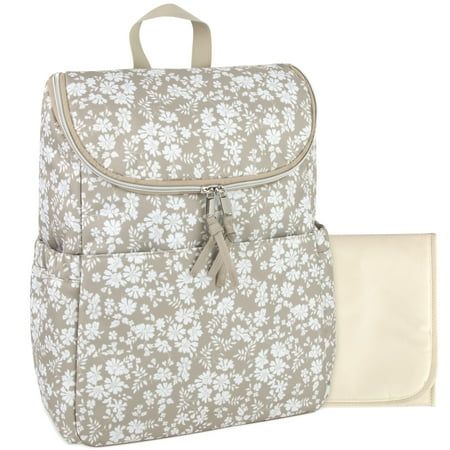 This Baby Essentials Multi-Pocket Dual Zipper Flap Closure Diaper Bag Backpack contains a total of (7) pockets for storing everything for your baby on the go - from feeding bottles, to diapers, baby wipes, clothes, shoes, snacks, toys and more! Includes a removable, wipe clean changing pad in a solid beige color to match the shades within the floral print of the bag. Backpack contains dual zipper closure for quick and easy access when you need to grab something in a flash. Also contains padded, Brown Bouquet, Quilted Diaper Bag, Disney Diaper Bag, Diaper Wet Bags, Baby Travel Bag, Stroller Hooks, Solid Beige, Baby Mom, Stroller Straps