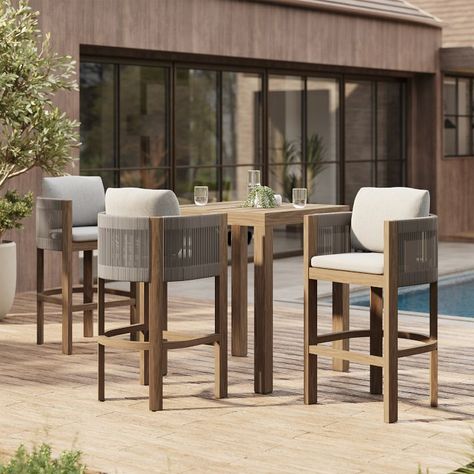 Porto Outdoor Bar Stool | West Elm Outdoor High Top Table And Chairs, Outdoor Bar Stools With Backs, Outside Bar Stools, Modern Outdoor Bar Stools, Outdoor Bar Counter, Villa Ideas, Driftwood Finish, Patio Bar Stools, Knysna