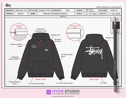 Brand Hoodie Design, Back Hoodie Design, Back Of Hoodie Design, Hoodies Back Design, Hoodie Layout, Hoodie Tech Pack, Tech Pack Fashion, Stussy Design, Hoodie Back Design