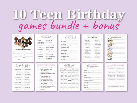 Teen Tween Birthday party games Preteen Birthday Party, Teen Birthday Games, Teen Birthday Party Games, Preteen Birthday, Printable Birthday Games, Girls Birthday Games, Teen Girl Birthday Party, Girls Birthday Party Games, Modern Birthday Party