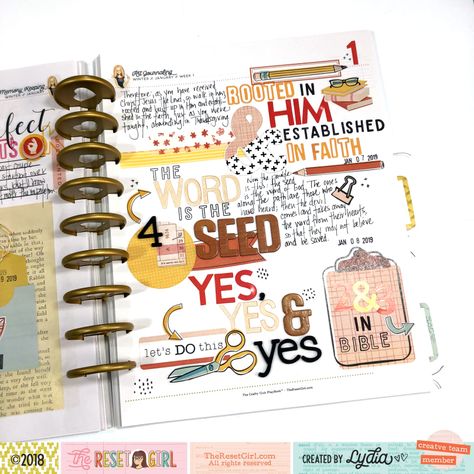 The Reset Girl Faithful Life Challenge in The Crafty Club Playbook using Vault Reset Collection - Lydia Cost Reset Girl, Faith Planner, Life Challenge, Faith Journaling, Study Notebook, Habit Trackers, Bible Study Notebook, Bible Notes, Pocket Letters