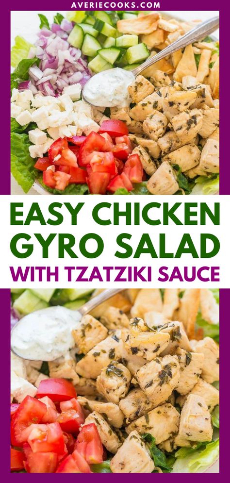 Chicken Gyro Salad, Healthy Gyros, Gyro Salad, Tzatziki Chicken, Chicken Gyro, Greek Chicken Salad, Homemade Tzatziki Sauce, Averie Cooks, Homemade Tzatziki