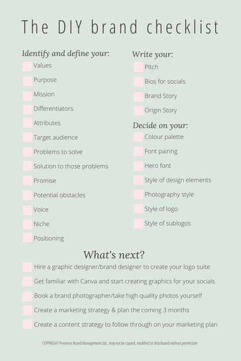 Starting A Brand Checklist, Branding Checklist Small Businesses, Welcome Package Ideas, Brand Launch Checklist, Makeup Marketing Ideas, Business Launch Checklist, Diy Brand, Branding Checklist, Marketing Strategy Plan