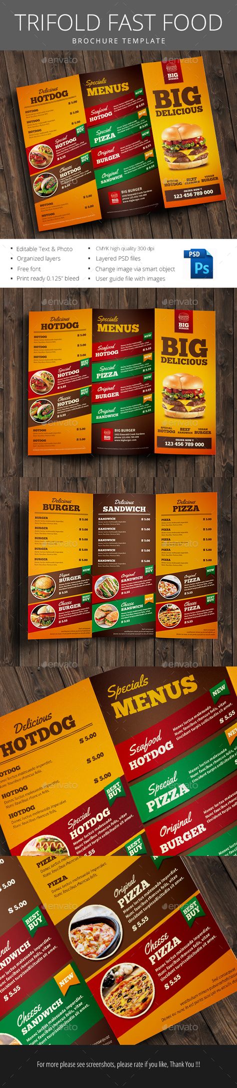 Fast Food Trifold Brochure - Brochures Print Templates Burger Brochure Design, Burger Brochure, Brochure Design Food, Brochure Restaurant, Food Brochure, Restaurant Brochures, Brochure Size, Brochure Food, Menu Design Inspiration