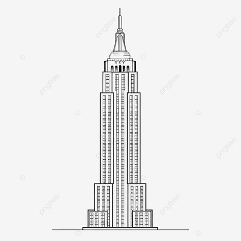 outline simplicity drawing of empire state building landmark front elevation view Flatiron Building Drawing, Empire State Building Outline, Empire State Building Illustration, Skyscrapers Drawing, Skyscraper Drawing, Empire State Building Drawing, Town Sketch, Usa Building, Building Outline