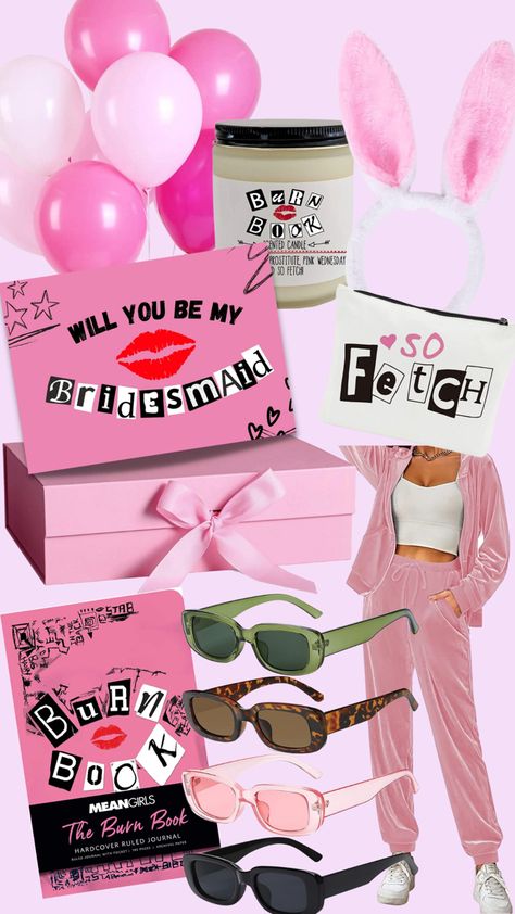 Barbie Bridesmaid Proposal, Pink Bridesmaid Proposal Box Ideas, Bridesmaid Proposal Theme, Bridesmaid Proposal Unique, Mean Girls Bachelorette Party, Aesthetic Amazon Finds, Unique Bachelorette Party, Rachel Parker, Aesthetic Amazon