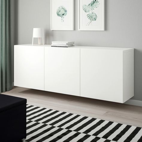 BESTÅ Wall-mounted cabinet combination - white, Lappviken white - IKEA Salon Update, Clean Apartment, Ikea Sideboard, Besta Ikea, Tv Stand Unit, Family Room Remodel, Mounted Cabinet, Wall Railing, Urban Apartment