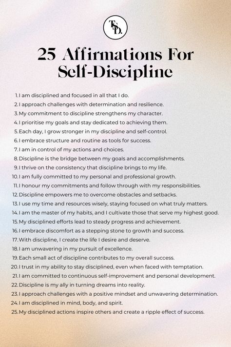 Affirmations For Self-Discipline Daily Affirmations For Focus, Need Energy Boost, Master Self Discipline, Self Discipline Motivation, Life’s Purpose, Affirmations For Self Development, Self Discipline Affirmations, Discipline Schedule, How To Develop Self Discipline