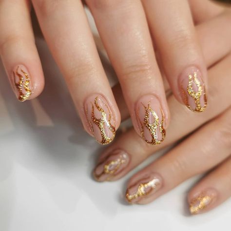 Gold Flame Nails, Fall Thanksgiving Nails, Flame Nails, Nails Gold, Spring Acrylic Nails, Thanksgiving Nails, Barbie Toys, Prom Nails, Artist On Instagram