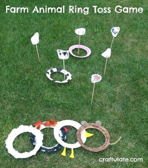 Farm Animal Ring Toss Game - a fun gross motor game Animal Games For Kids, Jungle Games, Farm Animals Games, Farm Fest, Farm Activities Preschool, Jordan Birthday, Farm Week, Farmhouse Party, Farm Animals Preschool