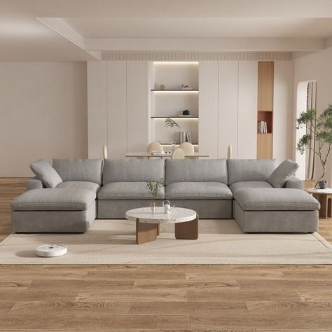 Large Modular Sectional Sofa Down Filled U-Shaped 4 Seater with 2 Ottoman - On Sale - Bed Bath & Beyond - 39317018 U Sectional Sofa, U Shaped Sofa Designs, U Sofa Living Rooms, Modular Sofa Sectional, U Shape Sofa Living Room, U Form Sofa, U Shape Couch, Sofa Grande, U Shape Sofa