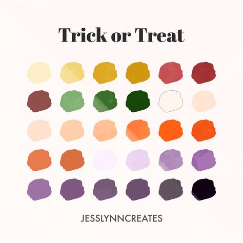 Trick or Treat Halloween Colors, Procreate Swatches, Procreate Colour Palettes, Purple and Orange Halloween, Instant Digital Art Download Purple And Orange Halloween, Halloween Procreate, Procreate Palettes, Halloween Color Palette, Procreate Palette, Spooky Halloween Designs, Colour Swatches, Halloween Colors, Purple Halloween