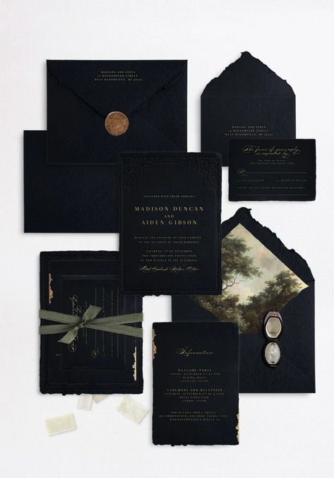 Semi-Custom Wedding Invitations | Papira Dark Elegant Wedding Invitations, Dark Green Invitation Wedding, Wedding Invitations Aesthetic, Moody Branding, Wedding Invites Elegant, Dark Wedding Invitations, Moody Wedding Invitations, Wedding Invitation Design Modern, Ballerina Wedding