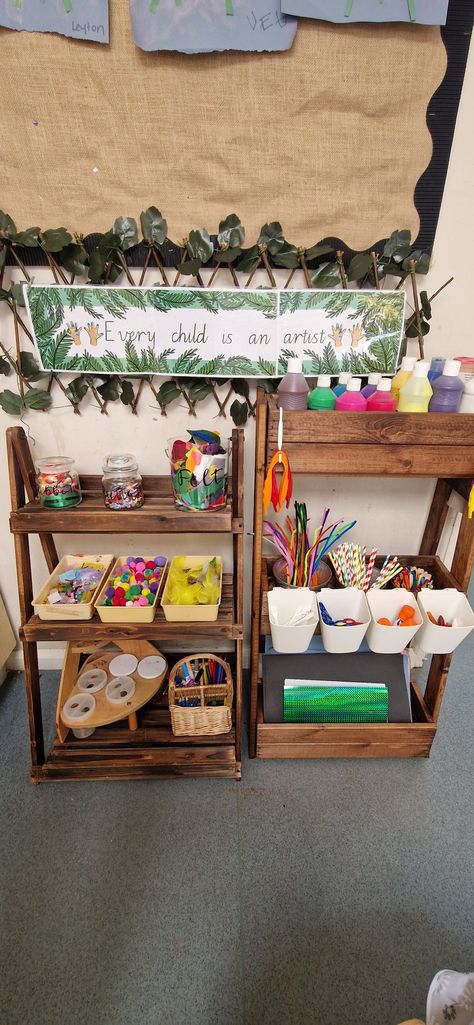 Art And Craft Area Preschool, Creative Area Preschool, Curiosity Approach Creative Area, Craft Area Eyfs, Painting Area Eyfs, Curiosity Approach Eyfs Baby Room, Curiosity Approach Eyfs Preschool, Eyfs Creative Area, Reggio Emilia Art Projects