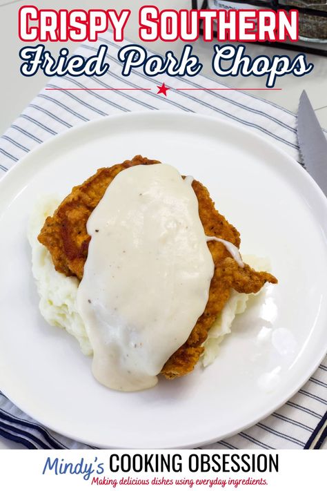 The Best Crispy Southern Fried Pork Chops Recipe - Boneless pork chops are breaded in flour and egg, fried then smothered in gravy. So good! via @mindyscookingobsession Beer Battered Fish Recipes, Southern Fried Pork Chops, Fried Pork Chop Recipes, Pork Chop Recipes Baked, Beer Battered Fish, Beer Battered, Chop Recipes, Fried Pork Chops, Battered Fish