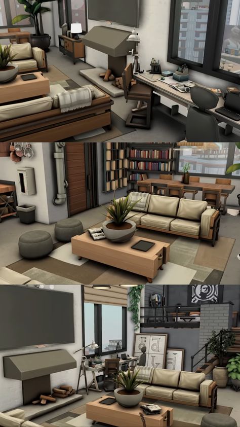 Sims 4 Game Room Ideas, Sims4 Living Room Ideas, Blender Diorama, Sims Blender, Sims 4 Homes, Sims 4 Exterior, Sims 4 Loft, Sims 4 Modern House, Sims Decor