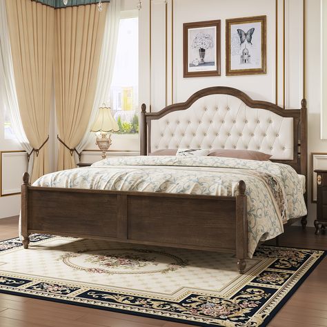 Faster shipping. Better service King Size Wood Bed Frame, Headboard Wood, Solid Wood Bed Frame, Tufted Upholstered Headboard, Solid Wood Platform Bed, Queen Size Bed Frames, Wood Bed Frame, Solid Wood Bed, Wood Bed