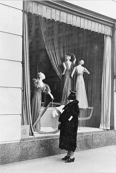 Surrealistic window display, Bergdorf Goodman, New York City; January 1938 Vintage Store Displays, Store Window Displays, Shop Sign Design, Store Windows, Store Window, Vintage Windows, Shop Front Design, Shop Window Displays, Shop Plans