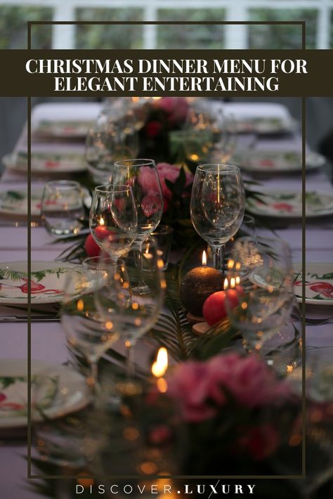 Make it traditional but also an elegant Christmas dinner menu.  These recipes include a Christmas goose (with Kumquat compote!), cranberry brie bites, mushroom ragout.  Holiday dinners celebrations don't get more gourmet or memorable.  Get our elegant holiday meal menu complete with sides and several main dishes to choose from.  All gourmet and all (dare we say?)  luxury food. #dotluxury #christmasdinner #holidaymeal Elegant Christmas Dinner, Christmas Goose, Christmas Dinner Menu, Elegant Entertaining, Electronic Candles, Dinner Party Menu, Hosting Christmas, Tropical Christmas, Outdoor Candles