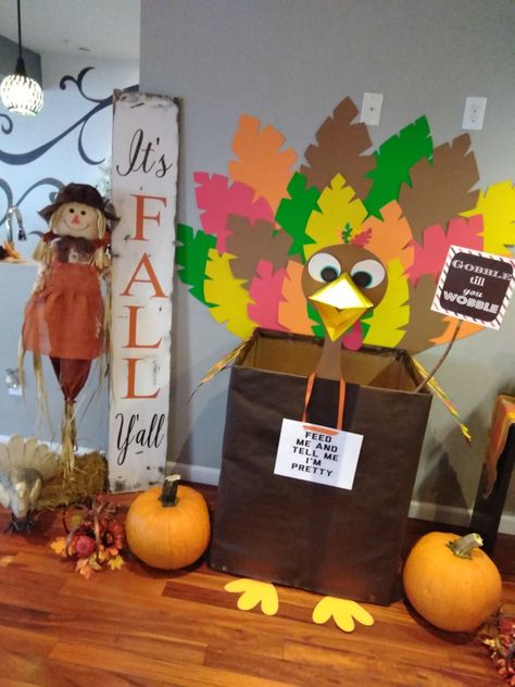 Fall Food Drive Box Ideas, Canned Food Drive Box Ideas Fun, Food Drive Box Ideas Fun, Thanksgiving Food Drive, Canned Food Drive, Turkey Food, Monster Box, Thanksgiving Crafts Preschool, Good Drive