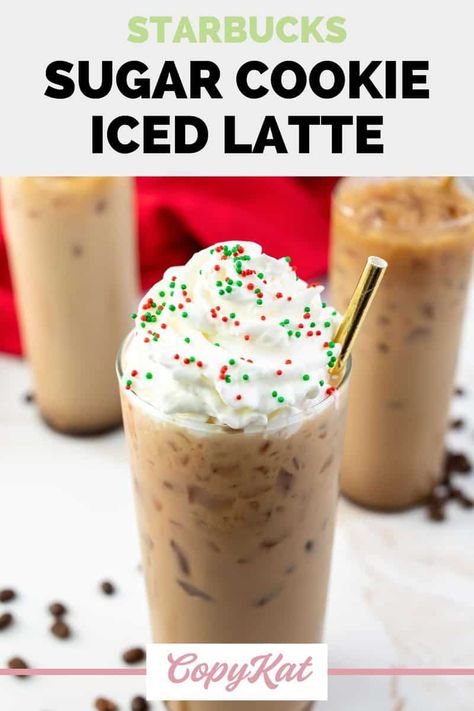 Sugar Cookie Latte Recipe, Iced Sugar Cookie Latte, Sugar Cookie Syrup, Sugar Cookie Latte, Homemade Espresso, Flavored Coffee Recipes, Iced Latte Recipe, Espresso Drink, Fast Food Drinks