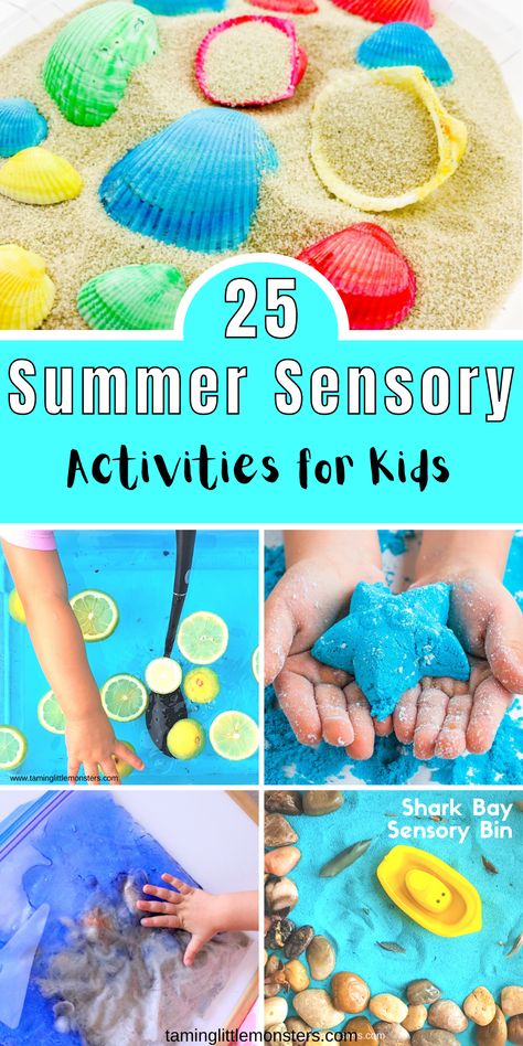 Have fun with this list of 25 Summer sensory activities for kids. Fun and easy sensory activities to do with toddlers and preschoolers this Summer. Explore, learn and play with these fantastic play ideas. #summer #sensory #toddlers #preschoolers Sensory Activities For Kids, Summer Sensory, Education Creative, Summer Preschool Activities, Sensory Tubs, Sensory Disorder, Summer Kid, Summer Programs, Bored Kids