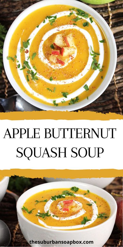 Apple Butternut Squash Soup, Squash Apple Soup, Butternut Squash Apple Soup, Butternut Squash Apple, Butternut Squash Soup Recipe, Bisque Soup, Butternut Soup, Apple Soup, Butternut Squash Recipes Soup