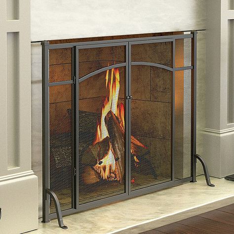 Hyde Park Flat Panel Fireplace Screen with Doors ($110) ❤ liked on Polyvore featuring home, home decor, fireplace accessories, fireplace log rack, fire screen, fireplace doors screens, hearth tools and fire log holder Fireplace Screens With Doors, Panel Fireplace, Small Basement Remodeling, Craftsman Fireplace, Small Basement Remodel, Basement Layout, Fireplace Doors, Black Fireplace, Small Basements