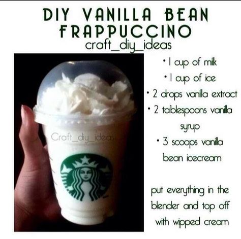 Vanilla Bean Frappuccino, Resep Starbuck, Minuman Starbucks, Starbucks Vanilla, Resep Smoothie, Starbucks Diy, Diy Drinks, Starbucks Frappuccino, Starbucks Drinks Recipes