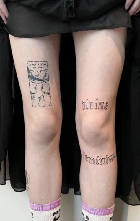 Tattoos Above Knee, Below The Knee Tattoo, Tattoo Tiger Women, Neck Tattoo For Women, Arrow Tattoo Meaning, Feminine Elephant Tattoo, Above The Knee Tattoo, Feminine Cross Tattoo, The Knee Tattoo