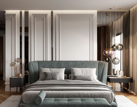 Classic Bedroom Interior, Modern Classic Bedroom, Classical Bedroom, Classic Bedroom Design, Wall Panels Bedroom, Unicornios Wallpaper, Neoclassical Interior, Bedroom Interior Design Luxury, غرفة ملابس