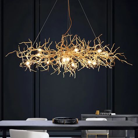 Bulbs Included Power Source: AC Body Material: Stainless Steel Voltage: 90-260V Base Type: E14 Finish: Polished Light Source: LED Bulbs Installation Type: Semiflush Mount Sold Individually Free Worldwide Shipping Evelyn - Modern Gold Branch Hanging Chandelier brightens your space with a sleek, modern design. The gold branches add a touch of luxury while providing ample lighting. Featuring adjustable height and dimmable lights, this chandelier offers versatility and ambiance. Upgrade your space with this beautiful lighting fixture. Modern Luxury Chandelier, Aluminum Tree, Gold Branches, Wooden Shades, Branch Chandelier, Deco Luminaire, Luxury Chandelier, Led Outdoor Wall Lights, Pipe Dream