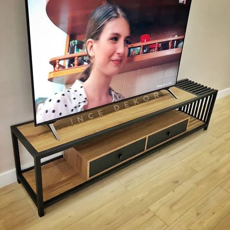 Industrial Tv Cabinet, Industrial Furniture Wood, Farmhouse Style Tv Stand, Handmade Bookshelves, Modern Industrial Living Room, Style Tv Stand, Home Office Furniture Design, Stylish Living Room Furniture, Metal Tv Stand