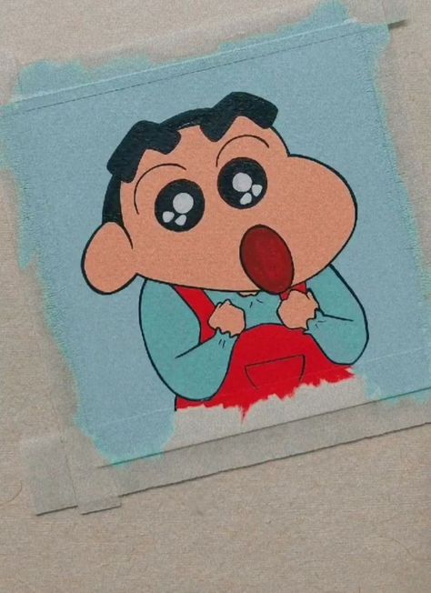 Shinchan Cute Drawing Easy, Cute Cartoon Painting Ideas On Canvas, Sinchan Drawing Cute, Shinchan Canvas Painting, Shinchan Drawing Sketch, Shinchan Cute Drawing, Shinchan Drawing Easy, Cute Shinchan Drawing, Small Cartoon Drawings