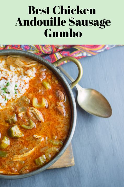 If you love Louisiana cuisine, you can bring the flavor of New Orleans right into your own kitchen with this delicious andouille sausage and chicken gumbo recipe. With shredded chicken, tender okra, smoky sausage, and aromatic veggies, this chicken and sausage gumbo recipe will earn you rave reviews from your friends and family. When you eat at authentic New Orleans food restaurants, you can always count on finding savory chicken and sausage gumbo or a seafood gumbo recipe on the menus. Chicken And Sausage Gumbo With Okra, Cajun Chicken And Sausage Gumbo, Gumbo Chicken And Sausage, Recipe With Shredded Chicken, Sausage And Chicken Gumbo, Chicken Gumbo Recipe, Chicken Stews, Chicken Andouille Sausage, Andouille Sausage Gumbo