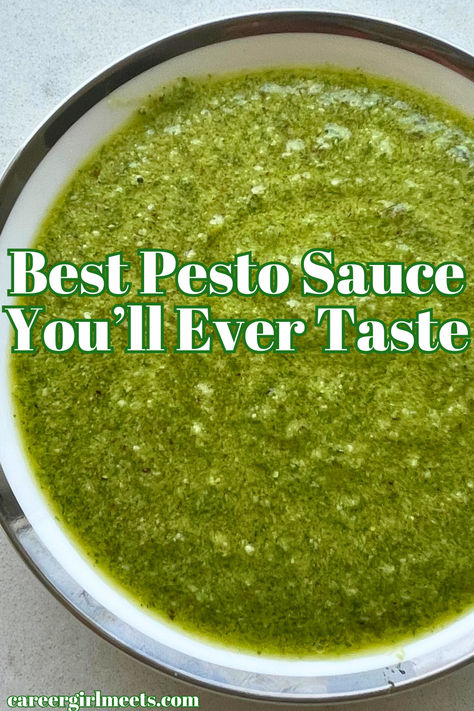 OMG, this homemade creamy basil pesto sauce recipe is incredibly delicious!! It's so easy to make and the uses for this pesto sauce are limitless. Serve it over pasta (and maybe some seared scallops) with tomatoes. This sauce is also a great appetizer with crostini, cheese, and tomatoes. This recipe is better than trader joe's!!

// basil pesto sauce sandwiches // simple basil pesto sauce // creamy vegan pesto sauce // dinner recipes // Basil Pesto Cream Sauce Recipe, Best Pesto Sauce, Pesto Pasta Sauce Recipe, How To Make Pesto Sauce, Pesto Sauce Recipe For Pasta, Garlic Pesto Sauce, Creamy Vegan Pesto, Home Made Pesto, Best Pesto Recipe