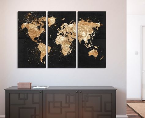 Map Canvas Painting, Gold World Map, World Map Art, World Map Canvas, Creation Deco, Map Canvas, On The Rocks, Art Print Set, Oliver Gal