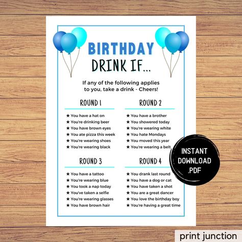 Non Drinking Party Games, Birthday Party Games For Men, Adult Birthday Party Games, Husband 40th Birthday, Birthday Games For Adults, Games For Men, Drinking Games For Parties, Drink If, Birthday Drinks