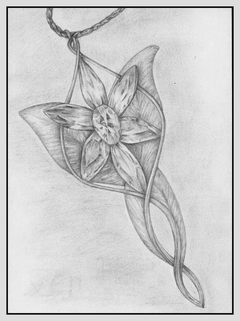 A small pencil drawing of Arwen's Evenstar necklace from the Lord of the Rings movies. I'm proud of the shading in the crystals. I never could do those before! 5 mm mechanical pencil with smudging ... Evenstar Necklace, Lotr Tattoo, Ring Sketch, Drawing Something, Lord Of The Rings Tattoo, Necklace Drawing, Necklace Tattoo, Middle Earth Art, Ring Tattoos