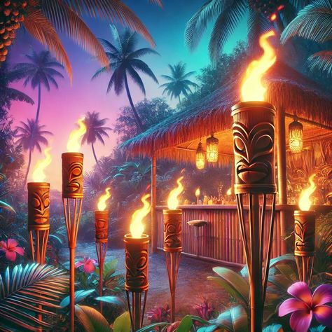 🌋 The Legend of the Tiki Torch: Tiki torches have become synonymous with backyard parties and tropical gatherings, but their origin is rooted in Polynesian traditions. In tiki bars, torches were used to create an atmosphere of mystery and adventure, guiding guests through dimly lit, exotic settings. Today, tiki torches are a symbol of tropical escapism, whether they’re used to light up your backyard or set the mood at a tiki bar. 🔥🏝️ #TikiTorches #TropicalEscapism #tiki #tikitiki #tikiculture Tiki Lounge Backyard, Tiki Wallpaper, Tiki Artwork, Tiki Culture, Tropical Bar, Tiki Hawaii, Sea Pictures, Tiki Bar Decor, Planet Coaster