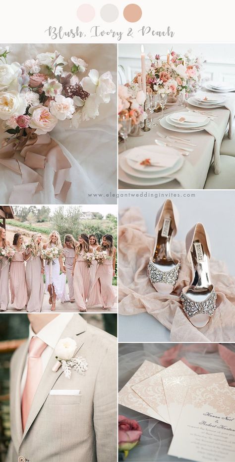 chic and stylish blush and ivory neutral wedding color combos Blush Pink Wedding Dress, Popular Wedding Colors, Wedding Color Palettes, Kirkenes, Neutral Wedding Colors, Wedding Color Combos, Wedding Color Trends, Blush Pink Wedding, Blush Peonies