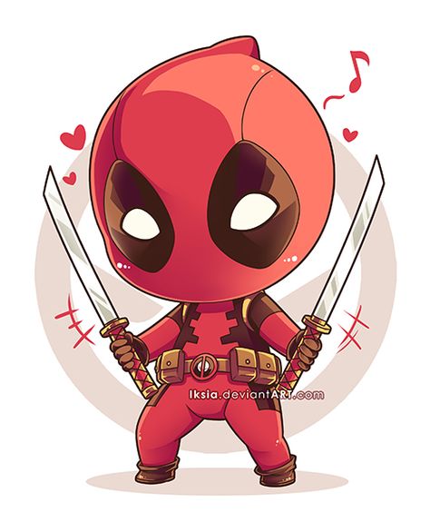 Chibi Deadpool by Iksia Chibi Deadpool, Deadpool Y Spiderman, Kapten Marvel, Chibi Marvel, Deadpool Art, Deadpool And Spiderman, Comics Anime, Deadpool Wallpaper, Marvel Tattoos