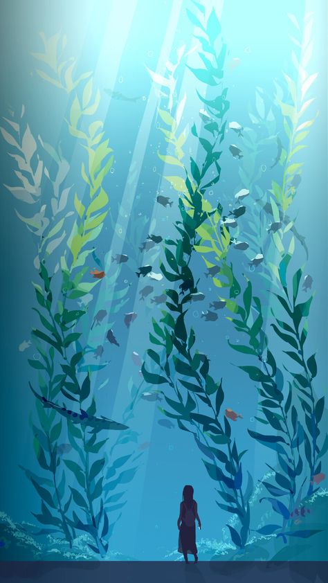 ArtStation - Giant kelp forest Drawing Underwater, Underwater Jellyfish, Tomer Hanuka, Underwater Drawing, Ocean Mural, Ocean Drawing, Otto Schmidt, Underwater Painting, Kelp Forest