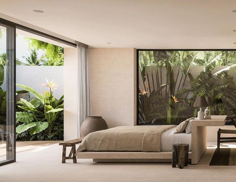 Modern Tropical Bedroom, Japandi House, Project Coordinator, Bungalow Bedroom, Tropical Interior Design, Small Villa, Guest Bedroom Design, Tropical Interior, Tropical Bedrooms