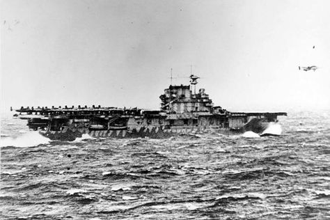 The USS Hornet (CV-8) launches Army Air Force B-25B bombers at the start of the first U.S. air raid on the Japanese home islands, known as the Doolittle Raid, on April 18, 1942. The ship was sunk just months later during the Battle of the Santa Cruz Islands. Navy photo Doolittle Raiders, Doolittle Raid, Uss Hornet, Uss Yorktown, Navy Aircraft Carrier, Us Navy Ships, Naval History, Navy Aircraft, Navy Marine