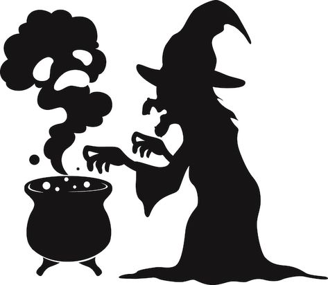 Silhouette of witch cooking magic potion... | Premium Vector #Freepik #vector #cauldron #witch #halloween-girl #halloween-witch Cauldron Witch, Witch Silhouette, Magic Potion, Witches Cauldron, Halloween Vector, Vector Silhouette, Halloween Witch, Vector Photo, Halloween Crafts