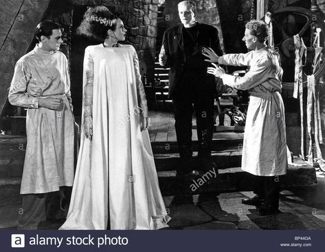 COLIN CLIVE ELSA LANCHESTER BORIS KARLOFF & ERNEST THESIGER BRIDE OF Stock Photo, Royalty Free Image: 30824202 - Alamy Boris Karloff Frankenstein, Frankenstein Film, Bride Of Frankenstein Costume, Elsa Lanchester, Frankenstein Costume, Dr Frankenstein, Bride Costume, The Creeper, Boris Karloff