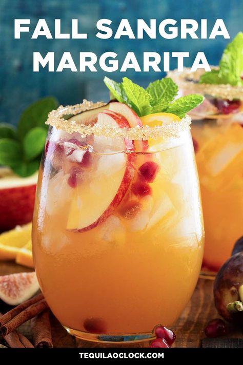 Fall Sangria Margarita (Pitcher Sized) Brunch Pitcher Cocktails, Autumn Pitcher Cocktails, Margarita Sangria Recipe, Large Batch Margaritas, Fall Margarita Recipe Pitcher, Thanksgiving Cocktail Recipes Pitcher, Batched Margaritas, Fall Margarita Pitcher, Tequila Pitcher Drinks