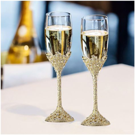 PRICES MAY VARY. 🥂Unique rhinestone-encrusted Design: Wedding champagne flutes with rhinestone-encrusted,these rhinestones are very unique and beautiful,the sparkling bling-bling visual effect is like a flashlight in the dark, smooth and moisten crystal glasses, paired with wedding gift packaged for bride and groom,bridal shower gifts,crystal champagne glasses set of 2,waterford crystal glasses champagne toast for wedding decorations.Customized engagement gifts for couples. 🥂High-end product q Toast For Wedding, Champagne Wedding Decorations, Toasting Glasses Wedding, Gold Champagne Flutes, Crystal Champagne Glasses, Fantasy Party, Wedding Toasting Glasses, Bridal Shower Gifts For Bride, Engagement Favors